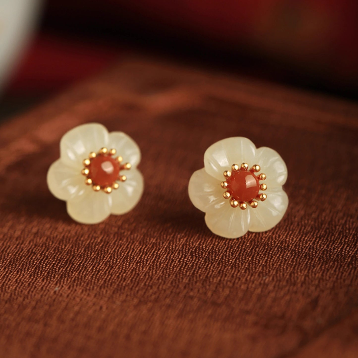 "Jade Frost Plum" Vermeil Earrings
